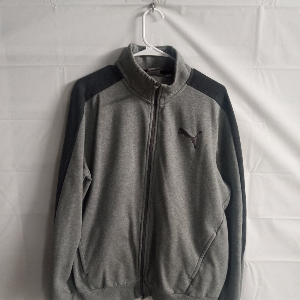 Puma large grey zip hoodie with black stripe